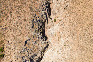 Aerial top view by drone of  gorge on Crete.