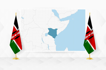 Map of Kenya and flags of Kenya on flag stand. - 782020910