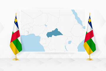 Map of Central African Republic and flags of Central African Republic on flag stand. - 782020957