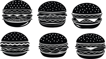 Set of  Burger Silhouette Vector Illustration