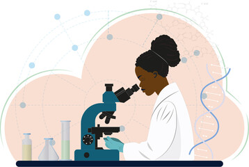 A woman is looking through a microscope at a slide. The image is titled "Genetic Engineering"