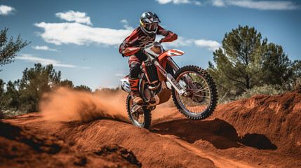 Naklejka premium Off road motor bike rider performing on a track
