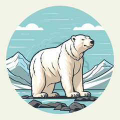 Polar bear arctic ice landscape. Vector illustration