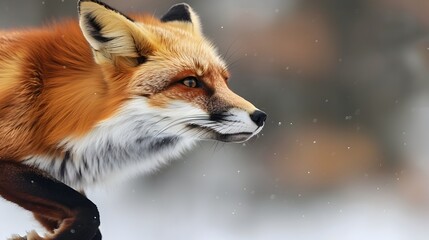 Fototapeta premium Agile Red Fox Mid Leap Amid Snowy Forest Capturing Predator s Energy and Grace