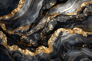 Black with gold luxury marble abstract background. Liquid marble ink texture. Close-up surface grunge stone texture