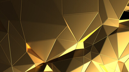 Abstract golden geometric background. Abstract golden facets highlighted by light on black background. Abstract overlay background.