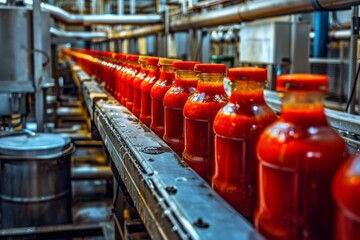 Tomato Paste Production Line, Food Industry, Working on Automated Ketchup Production Lines - obrazy, fototapety, plakaty