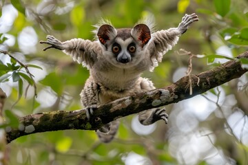 Indri Lemur Leaping Between Tree Branches Its Haunting Call Echoing Through the Lush Forests of Madagascar
