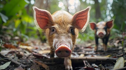 Visayan Warty Pig Rooting in Lush Philippine Forest