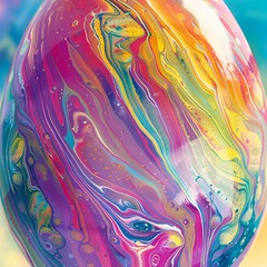 Abstract Rainbow Painted Egg Pattern, Liquid Acrylic Flowing Illustration, Easter Egg with Fluid Colors