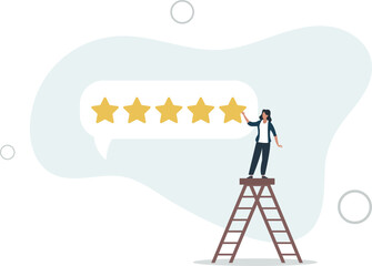 comment or giving product review, best reputation or ranking, assessment, excellent award concept, customer or client giving five stars feedback review.flat vector illustration.