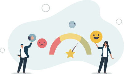 staff dedication or job satisfaction, productivity or employee recognition, business people employee with stars and happy reward.flat vector illustration.