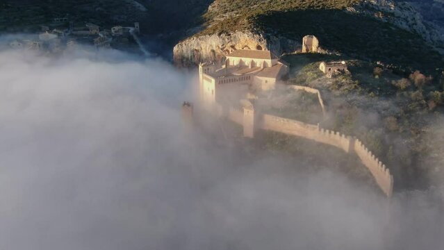 Medieval town of Alquezar in Aragon Spain aerial view