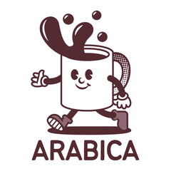 Coffee Cup Vintage Mascot. Retro Character Design.