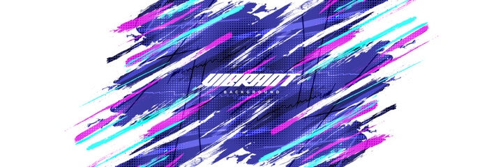 Abstract and Colorful Brush Background with Halftone Effect. Brush Stroke Illustration for Banner, Poster, or Sports Background. Scratch and Texture Elements For Design