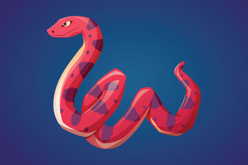 Obraz premium Poisonous dangerous red snake with spots. Vector isolated cartoon reptile.