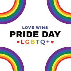 Pride day lgbtq love wins wishing greeting social media post design with rainbow, color, circle background vector illustration
