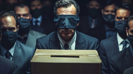 Blindfolded people voting, manipulated by politics and the media.	
 - obrazy, fototapety, plakaty
