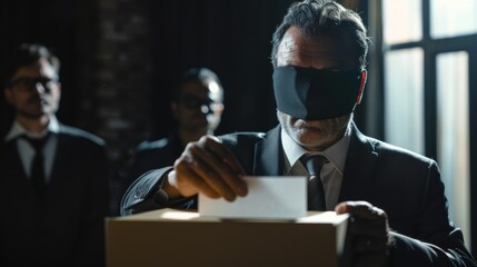 Blindfolded people voting, manipulated by politics and the media.	
 - obrazy, fototapety, plakaty