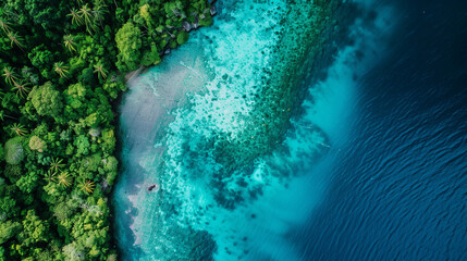 A photo of The turquoise waters and lush greenery of Raja Ampat's remote islands captured from a drone