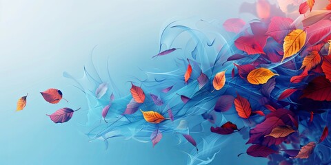 Foggy wind minimalist abstract background with autumn leaves. 3D render. AI Image