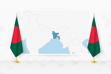 Map of Bangladesh and flags of Bangladesh on flag stand. - 782029520