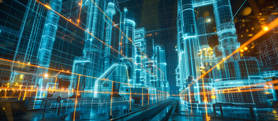 Fototapeta premium Virtual industrial factory advance futuristic with concept background