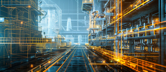 Fototapeta premium Virtual industrial factory advance futuristic with concept background