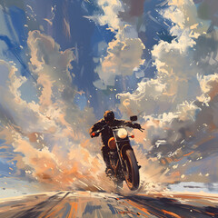 motorcyclist riding into the next adventure