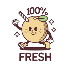 Orange Juice Vintage Mascot. Retro Fruit Character.