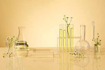 Stage showcase on pedestal to display product extracted from Daisy Flower decorated with a...