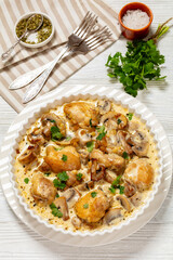chicken thighs in a creamy mushroom garlic sauce