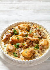 chicken thighs in a creamy mushroom garlic sauce