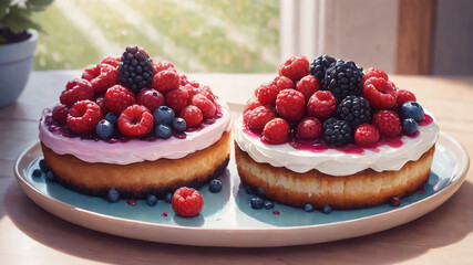 Raspberry and blueberry cheesecake