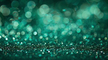 Sparkling Teal Bokeh Lights, Dreamy Aquatic Hue, Abstract Texture with Copy Space