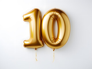 Number 10  golden balloon isolated on white