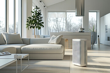 Thoughtfully Placed Air Purifier Prioritizes Wellness in Refined Interior Design