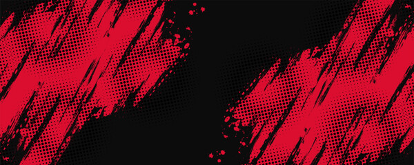 Abstract Red and Black Dirty Grunge Background with Halftone Effect. Sports Background with Brush Stroke Illustration