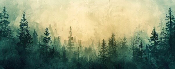 Subtle color scheme enhances the peaceful ambiance of a pine forest in this abstract backdrop. - obrazy, fototapety, plakaty