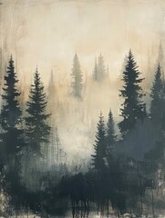 Subdued color palette enhances the understated beauty of a pine forest in this abstract backdrop.