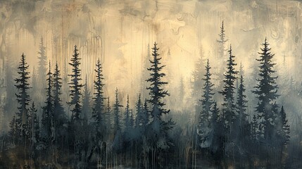 Subdued color palette adds a touch of elegance to this abstract depiction of a pine forest. - obrazy, fototapety, plakaty