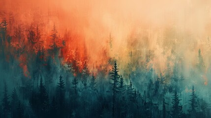Subdued color palette adds a touch of elegance to this abstract depiction of a pine forest.