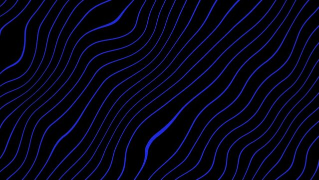 Abstract thin blue color wavy line over black color background. flat animated motion graphic background.