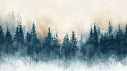 Muted tones create a soothing backdrop for this abstract representation of a pine forest.