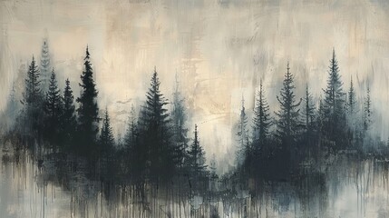 Obraz na płótnie Canvas Muted tones bring a sense of harmony to this abstract portrayal of a pine forest landscape.