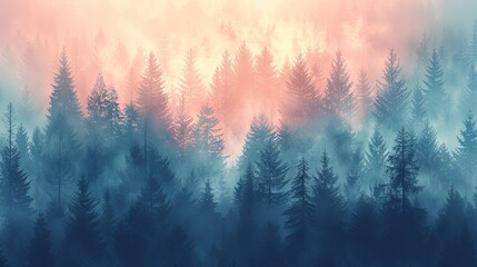 Abstract background showcasing the natural beauty of a pine forest, with muted tones adding depth. - obrazy, fototapety, plakaty