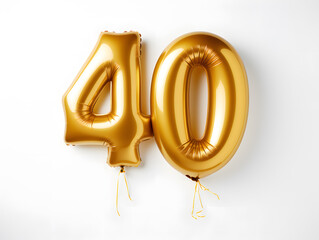 Number 40  golden balloon isolated on white