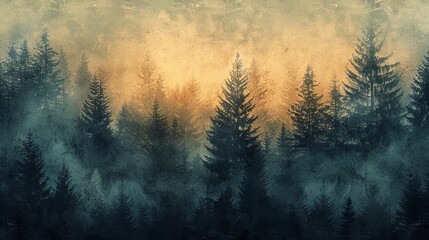 Abstract background featuring a serene pine forest scene, with muted tones adding to the ambiance.