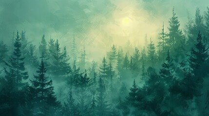 Tranquil pine forest setting comes to life in this abstract background with muted tones. - obrazy, fototapety, plakaty