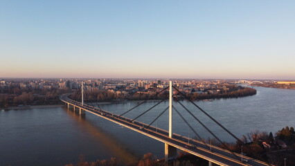 The bridge on the Danube river photographed from a drone